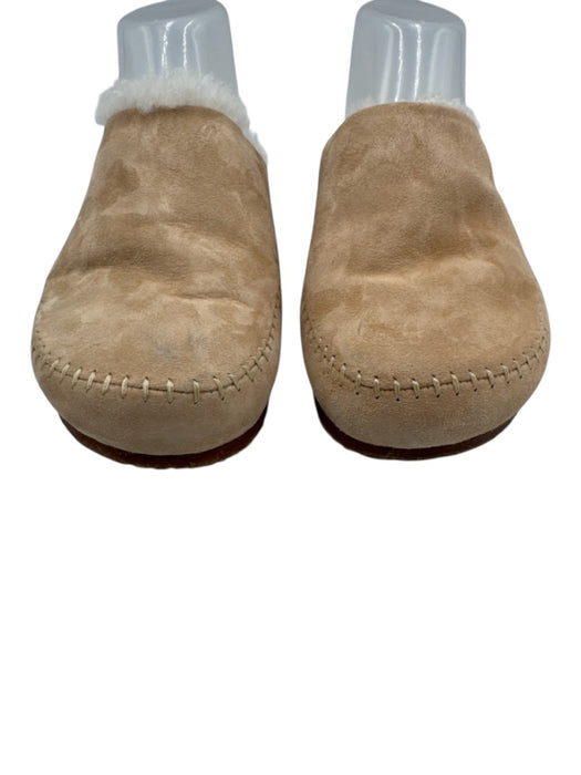 Jenni Kayne Shoe Size 38 Beige & White Suede Shearling Round Toe Slide Flats Beige & White / 38