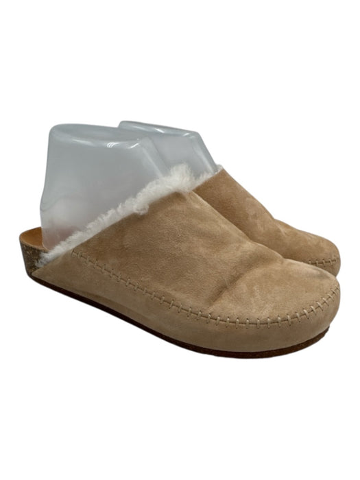 Jenni Kayne Shoe Size 38 Beige & White Suede Shearling Round Toe Slide Flats Beige & White / 38