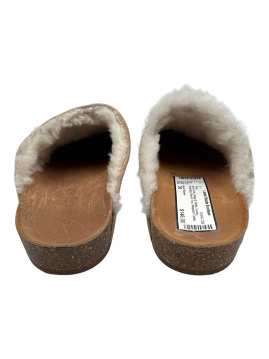 Jenni Kayne Shoe Size 38 Beige & White Suede Shearling Round Toe Slide Flats Beige & White / 38