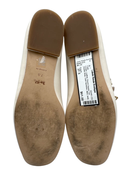 Coach Shoe Size 37.5 Cream Leather Round Square Toe Double Strap Mary Jane Flats Cream / 37.5