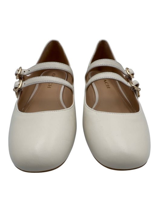 Coach Shoe Size 37.5 Cream Leather Round Square Toe Double Strap Mary Jane Flats Cream / 37.5