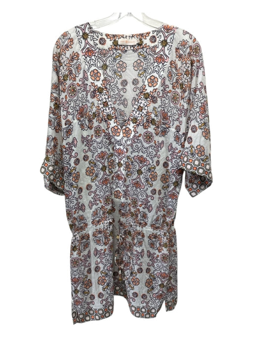 Tory Burch Size Medium White, Orange & Blue Cotton & Silk 1/2 Sleeve Dress White, Orange & Blue / Medium