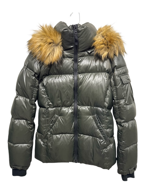 S13 New York Size M Dark Olive Green Nylon Faux Fur Trim Detachable Hood Jacket Dark Olive Green / M