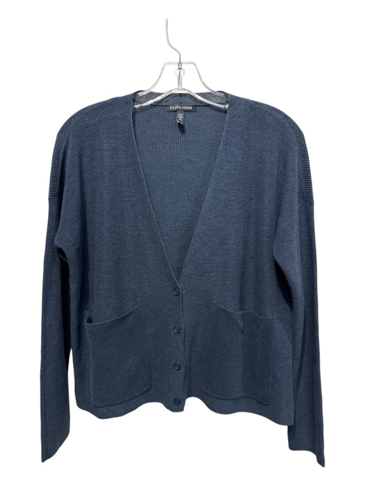 Eileen Fisher Size PS Blue Linen & Cotton Knit Front Pockets Button Up Cardigan Blue / PS