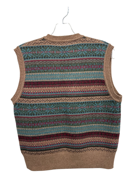 Ann Mashburn Size M Brown, Blue, Multi Wool & Nylon All Over Print V Neck Vest Brown, Blue, Multi / M