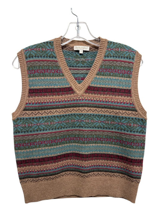 Ann Mashburn Size M Brown, Blue, Multi Wool & Nylon All Over Print V Neck Vest Brown, Blue, Multi / M