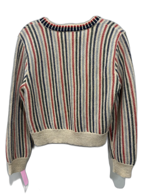 The Great Size 1 Beige, Navy & Red Alpaca Knit Vertical Stripes Cardigan Sweater Beige, Navy & Red / 1