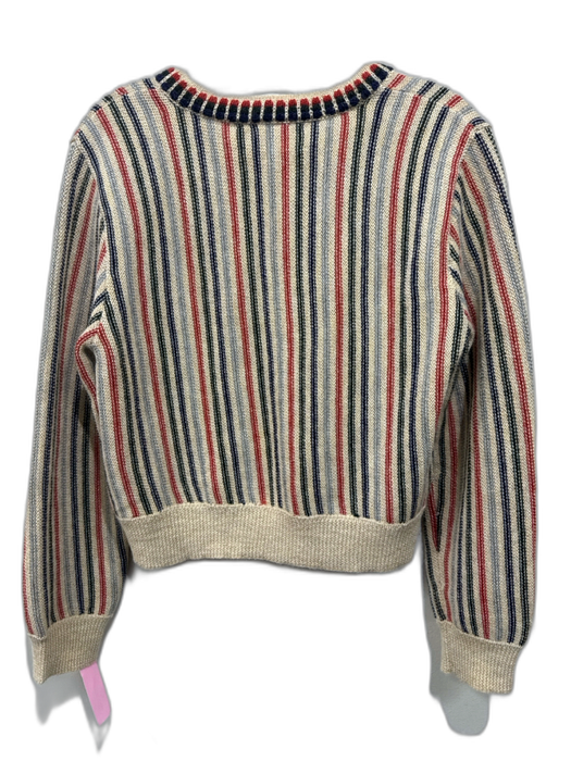 The Great Size 1 Beige, Navy & Red Alpaca Knit Vertical Stripes Cardigan Sweater Beige, Navy & Red / 1