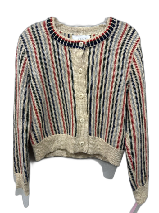 The Great Size 1 Beige, Navy & Red Alpaca Knit Vertical Stripes Cardigan Sweater Beige, Navy & Red / 1