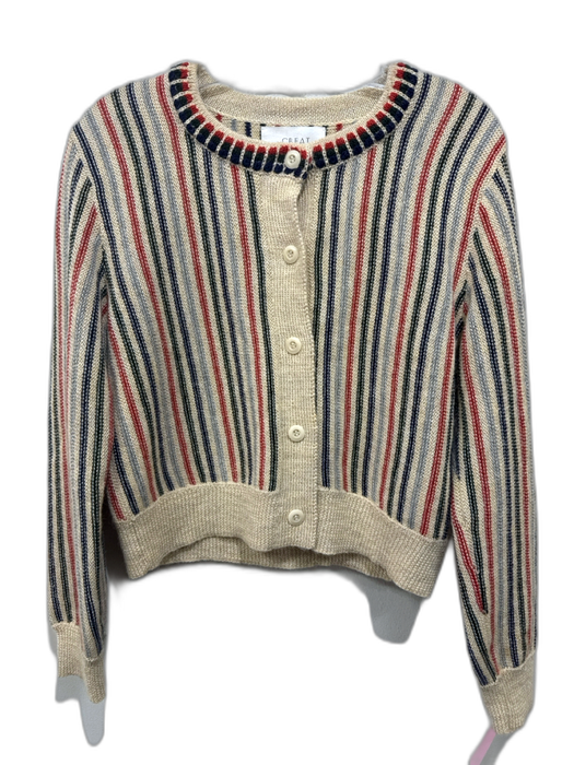 The Great Size 1 Beige, Navy & Red Alpaca Knit Vertical Stripes Cardigan Sweater Beige, Navy & Red / 1