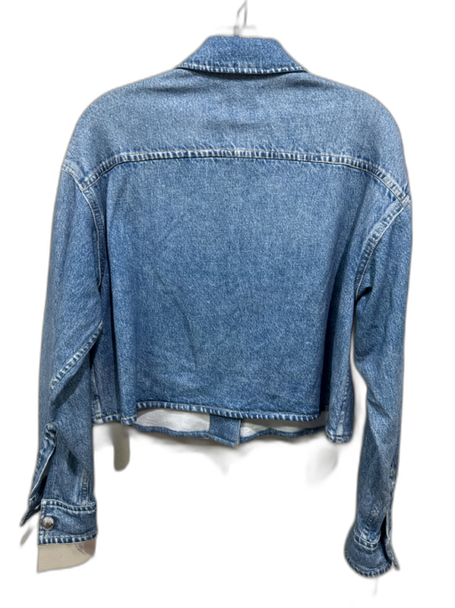 Rag & Bone Size XS Blue Cotton Denim Look Silver Buttons Long Sleeve Crop Top Blue / XS