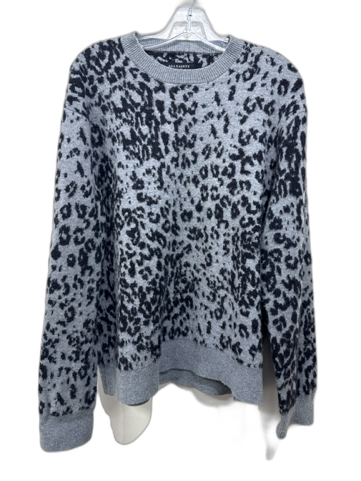 All Saints Size S Gray & Black Wool & Alpaca Leopard Rib Knit Crew Neck Sweater Gray & Black / S