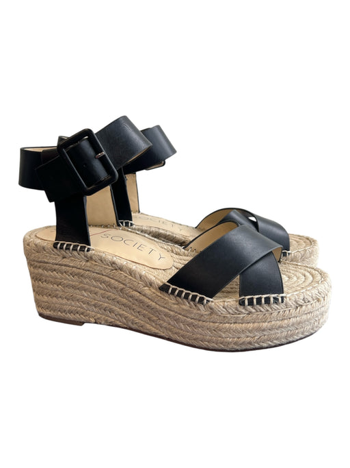 Sole Society Shoe Size 38.5 Black Leather Platform Ankle Buckle Sandal Shoes Black / 38.5
