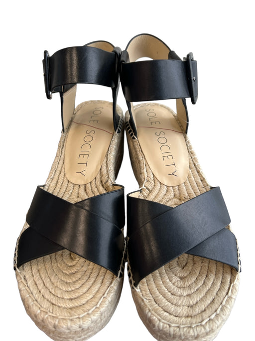 Sole Society Shoe Size 38.5 Black Leather Platform Ankle Buckle Sandal Shoes Black / 38.5