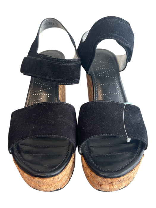 Free Lance Shoe Size 38.5 Black Suede Open Toe & Heel Cork Platform Shoes Black / 38.5