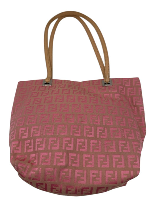 Fendi Pink & Tan Canvas & Leather Zucca Monogram Leather Handle Bag Pink & Tan / XS