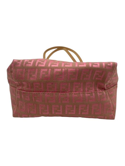 Fendi Pink & Tan Canvas & Leather Zucca Monogram Leather Handle Bag Pink & Tan / XS