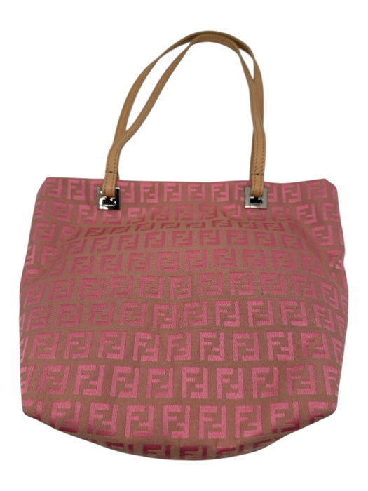 Fendi Pink & Tan Canvas & Leather Zucca Monogram Leather Handle Bag Pink & Tan / XS