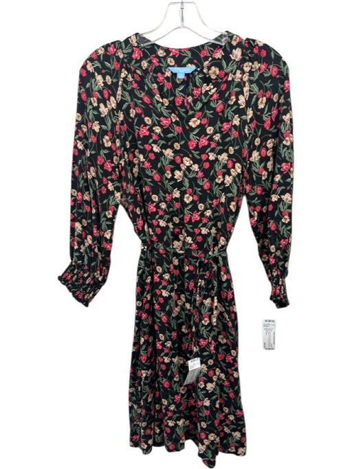 Draper James Size S Black, Red & Green Rayon Floral 3/4 Balloon Sleeve Dress Black, Red & Green / S
