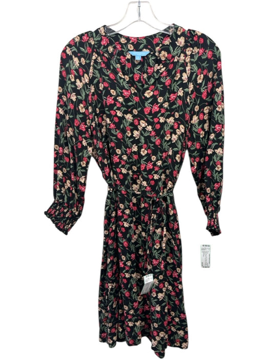 Draper James Size S Black, Red & Green Rayon Floral 3/4 Balloon Sleeve Dress Black, Red & Green / S