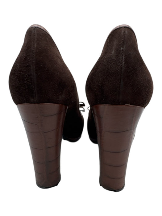 Casadei Shoe Size 9.5 Brown Leather Upper Suede Bow Detail Block Heel Pumps Brown / 9.5