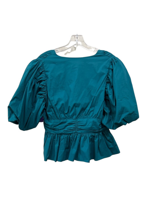 Hyacinth House Size M Teal Cotton Blend Short Puff Sleeve Gathered Buttons Top Teal / M