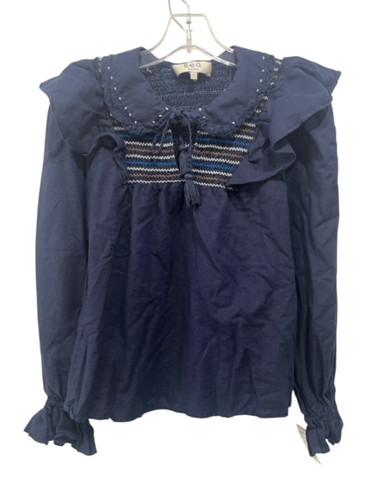 Sea New York Size S Navy Blue Linen & Cotton Long Sleeve Tie V Neck Top Navy Blue / S