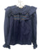 Sea New York Size S Navy Blue Linen & Cotton Long Sleeve Tie V Neck Top Navy Blue / S