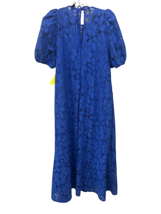 ME + EM Size 8 Blue Polyester Floral Lace Overlay Short Puff Sleeve Dress Blue / 8