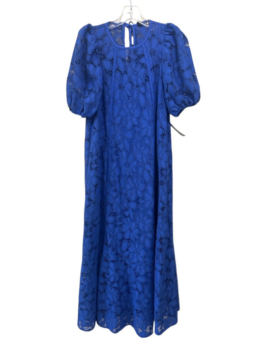 ME + EM Size 8 Blue Polyester Floral Lace Overlay Short Puff Sleeve Dress Blue / 8