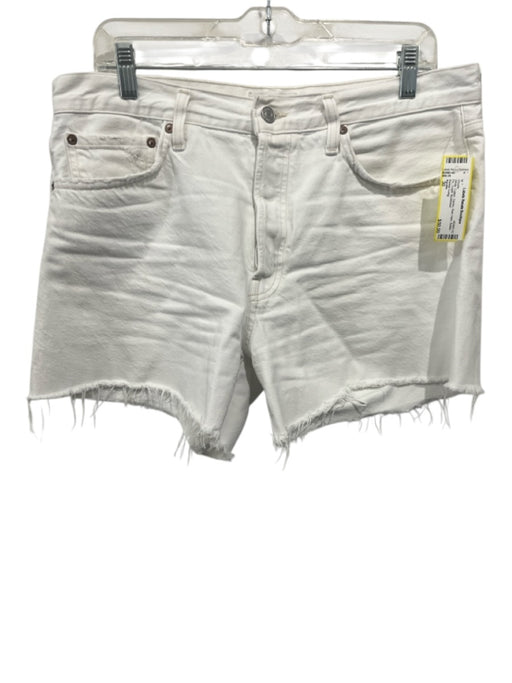 Agolde Size 30 White Cotton Denim Raw Hem Button Fly Cutoff Shorts White / 30