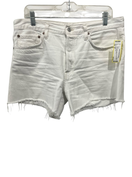 Agolde Size 30 White Cotton Denim Raw Hem Button Fly Cutoff Shorts White / 30