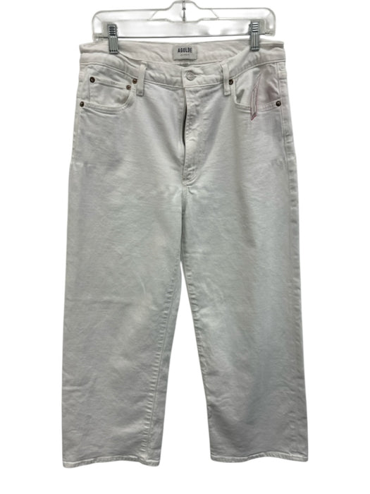 Agolde Size 30 White Cotton Denim High Rise Pockets Wide Leg Jeans White / 30