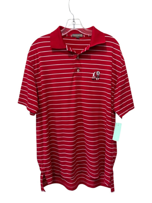Peter Millar Size M Red & White Polyester Striped Polo Men's Short Sleeve Red & White / M