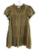 Crosby Size M Moss Green Linen & Cotton V Neck Short Sleeve Ruffle Detail Dress Moss Green / M