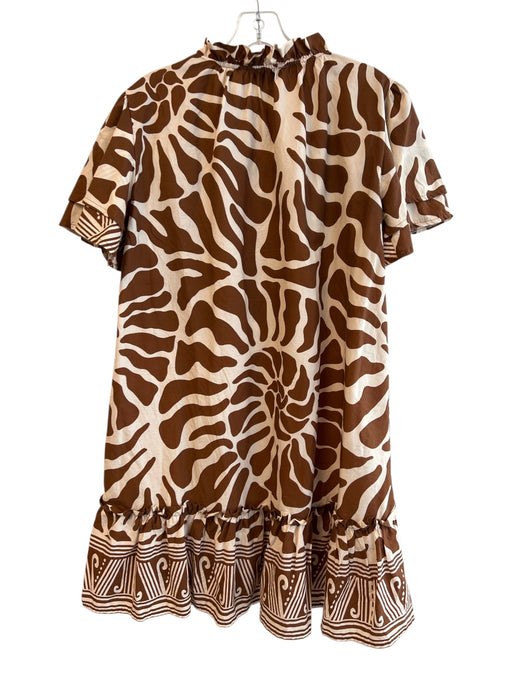 Sofia Size Est S/M Beige & Brown Cotton V Neck Animal Print Ruffle Detail Dress Beige & Brown / Est S/M