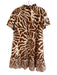 Sofia Size Est S/M Beige & Brown Cotton V Neck Animal Print Ruffle Detail Dress Beige & Brown / Est S/M