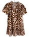 Sofia Size Est S/M Beige & Brown Cotton V Neck Animal Print Ruffle Detail Dress Beige & Brown / Est S/M