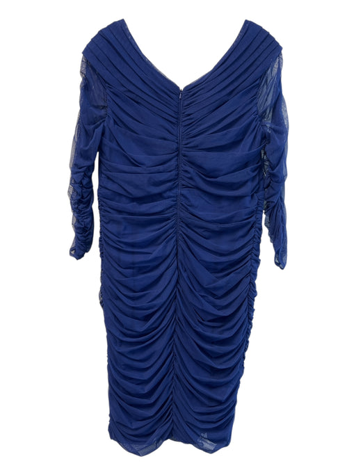 Tadashi Shoji Size XL Royal Blue Nylon Blend Back Zip V Neck Ruched Bodice Dress Royal Blue / XL