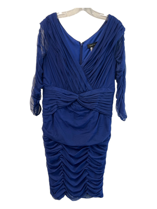 Tadashi Shoji Size XL Royal Blue Nylon Blend Back Zip V Neck Ruched Bodice Dress Royal Blue / XL