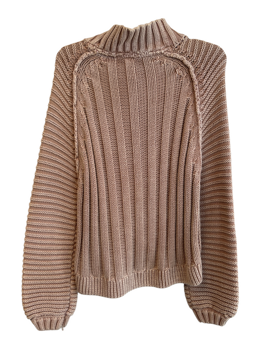 Free People Size S Beige Cotton Knit Long Sleeve high neck High Low Sweater Beige / S