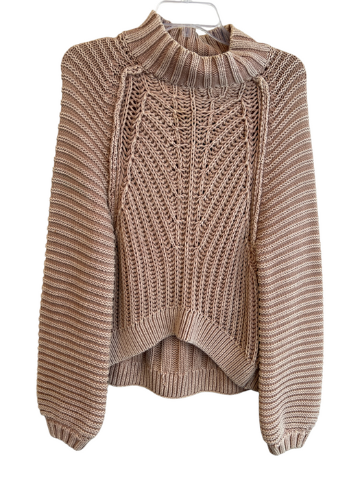 Free People Size S Beige Cotton Knit Long Sleeve high neck High Low Sweater Beige / S