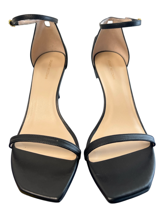 Stuart Weitzman Shoe Size 9.5 Black Leather open toe Gold Hardware Shoes Black / 9.5