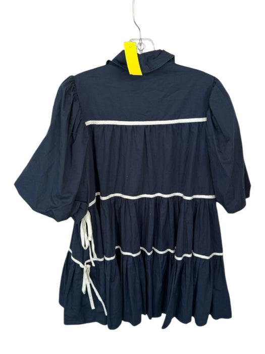 Sofie the Label Size L Navy & white Cotton 3/4 Balloon Sleeve Collar Dress Navy & white / L
