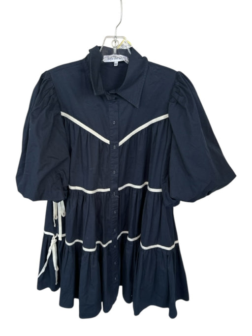 Sofie the Label Size L Navy & white Cotton 3/4 Balloon Sleeve Collar Dress Navy & white / L