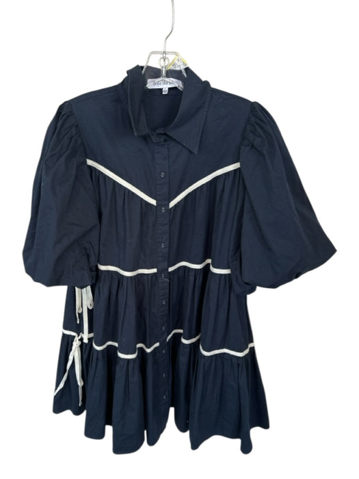 Sofie the Label Size L Navy & white Cotton 3/4 Balloon Sleeve Collar Dress Navy & white / L