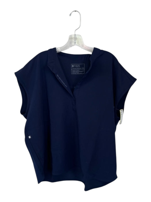 Figs Size XL Navy Polyester Short Sleeve Split Neck Athletic Top Navy / XL