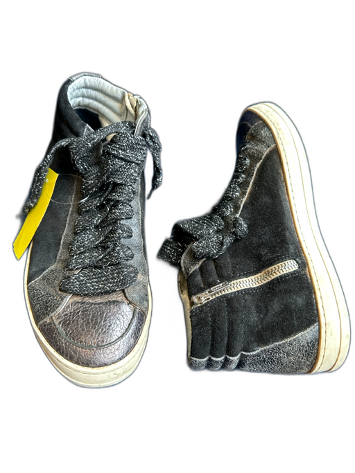 P448 Shoe Size 39 Black & Silver Leather High Top Side Zip Athletic Sneakers Black & Silver / 39