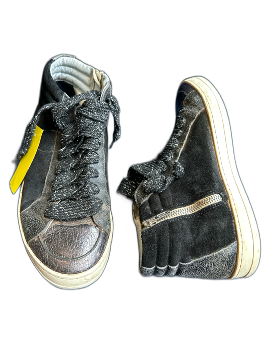 P448 Shoe Size 39 Black & Silver Leather High Top Side Zip Athletic Sneakers Black & Silver / 39