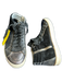 P448 Shoe Size 39 Black & Silver Leather High Top Side Zip Athletic Sneakers Black & Silver / 39